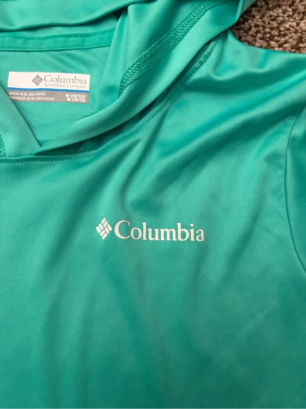 Youth M (10/12) Columbia Teal Hooded Long-Sleeve Sun Shirt, Omni-Shade